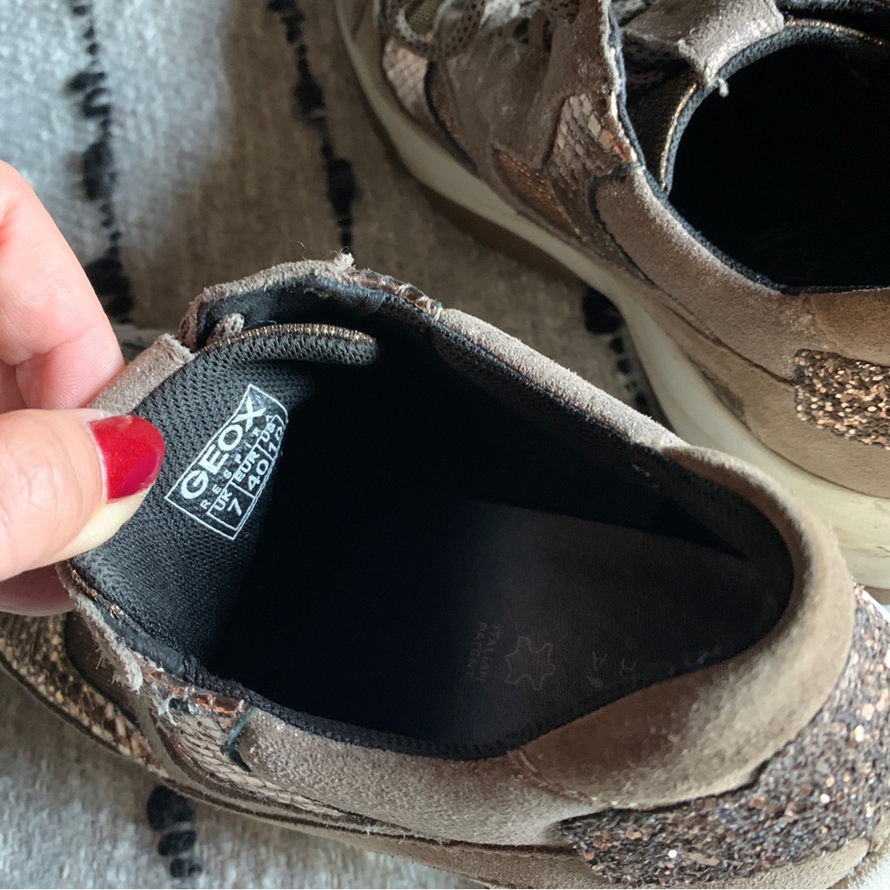 GEOX RESPIRA Italian Sneakers bronze iridescent snake sparkle platform 40 9.5 10 - Picture 6 of 8